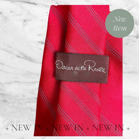 Oscar De La Renta Red Striped Silk Tie Mens Classic Formal Accessory 58" Long - Picture 6 of 14
